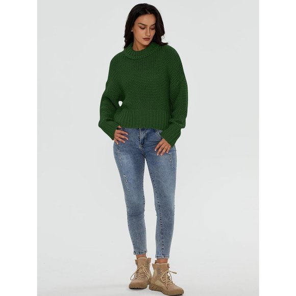 Women's Crewneck Chunky Knit Batwing Long Sleeve Loose Pullover Sweaters Tops - Picture 5 of 6